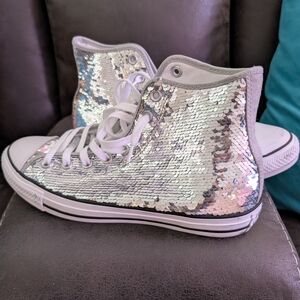 Converse All Star Silver Sequin High-Tops